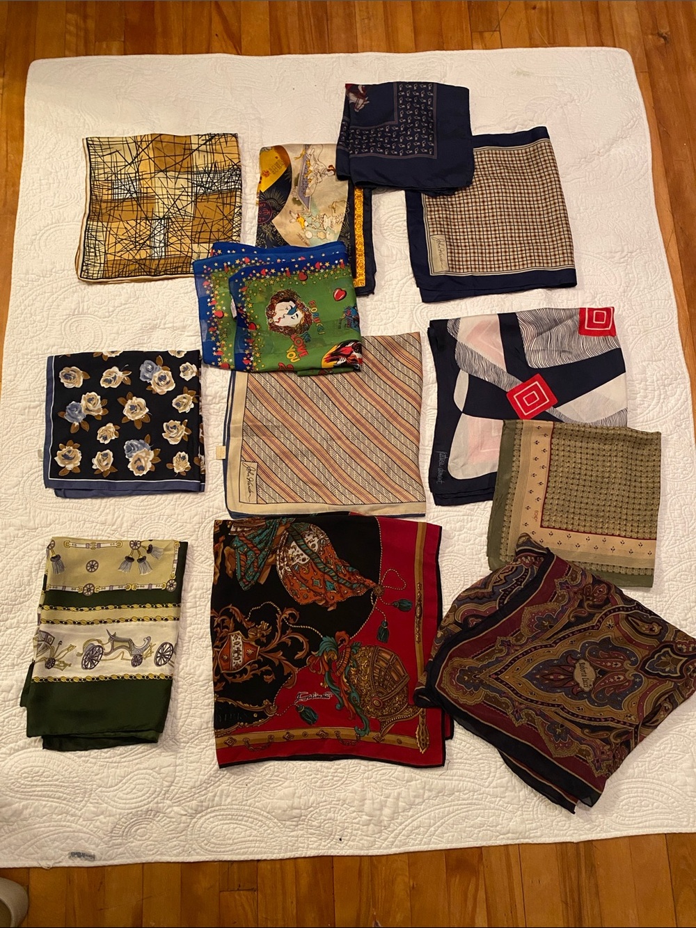 Designer scarfs lot of 12 silk & polyester with Flaws